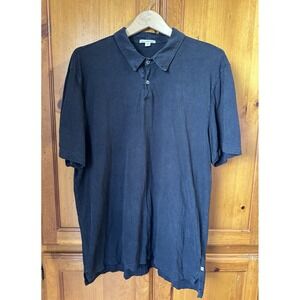 James Perse Standard Polo Shirt Men's 4 XL Black Short Sleeve Supima Cotton HOLE